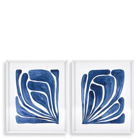 Print Blue stylized leaf set of 2